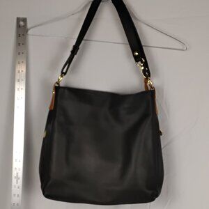 Valentina Genuine Leather Hobo / Shoulder Bag — Made in Italy Black w/ Tan Trim